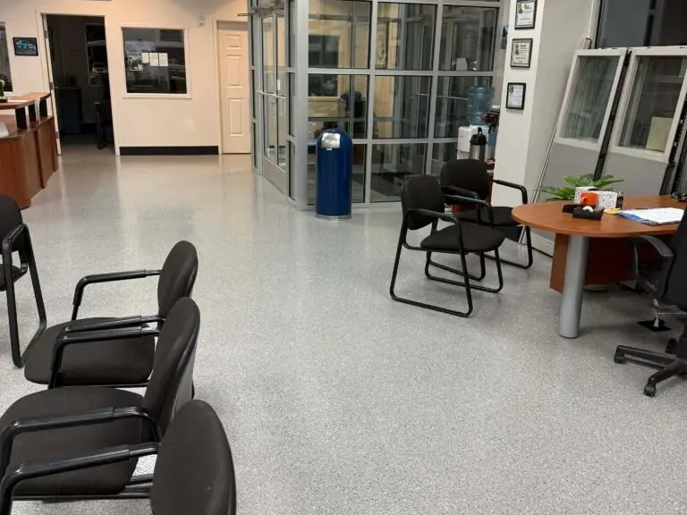 Coated floor in a commercial office
